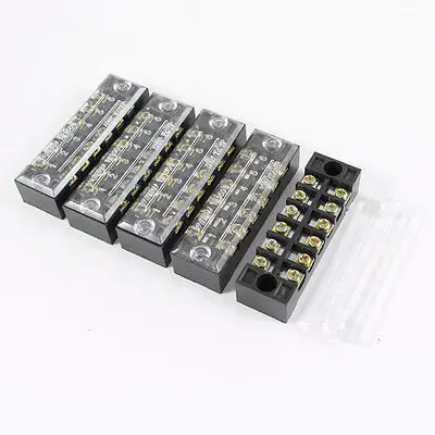 

5 Pcs 600V 15A 6 Positions 2 Rows Barrier Screw Terminal Block Strip w Cover