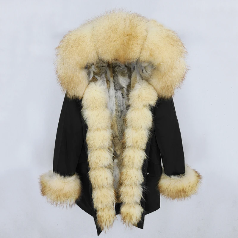 OFTBUY, водонепроницаемая парка, натуральное меховое пальто, зимняя куртка для женщин, воротник из натурального меха енота, капюшон, подкладка из натурального кроличьего меха, съемная