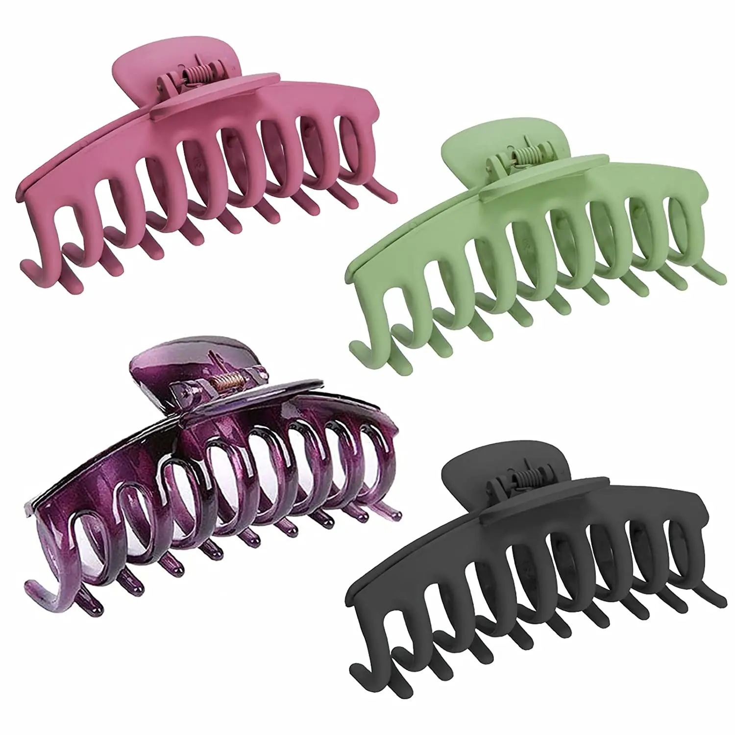 

4.3 Inch Nonslip Large Claw Clips for Women & Girls Thin Hair, Strong Hold Hair Clips for Thick Hair (Black, Red, Green, Purple)