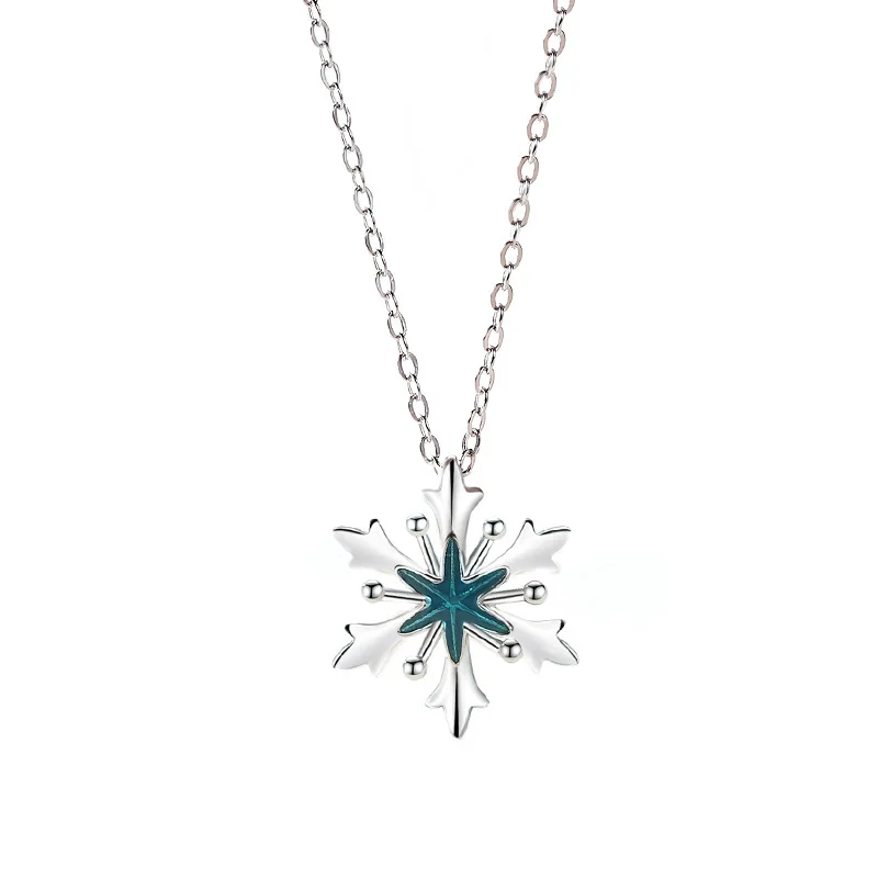 

European And American Six Star Snowflake Sterling Silver Small Fresh Autumn And Winter Temperament Pendant Necklace Christmas Gi