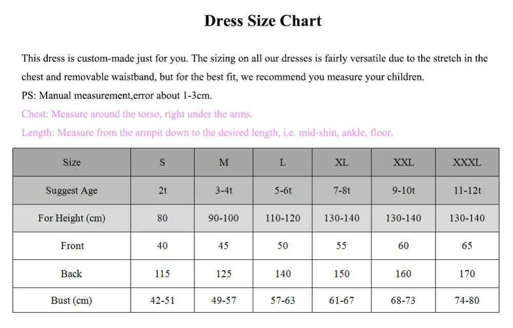 Front Knee Length Dress Size Chart-Long