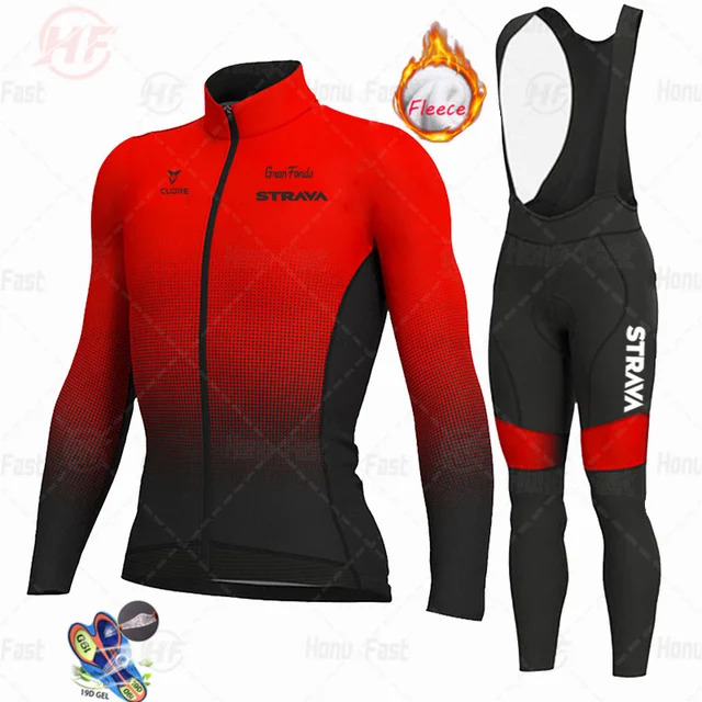 STRAVA 2022 Men Winter Fleece Cycling Jersey Set Keep warm Cycling Clothing  Mountian Bike Bicycle Clothes Ropa Maillot Ciclismo Fleece suit 4