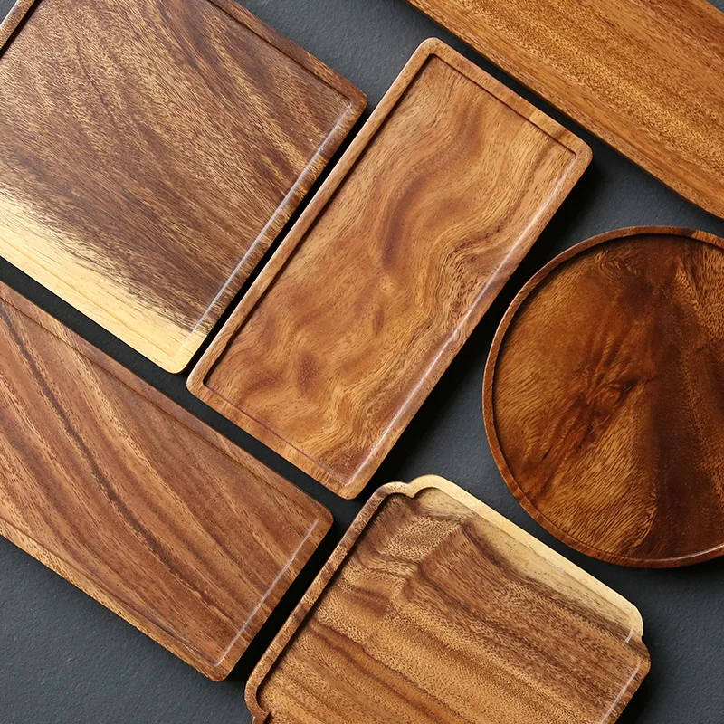 

Retro Bamboo Tea Tray Hotel Gift Solid Wood Tea Tray Black Walnut Wood Pallet Chinese Rectangular Saucer Simple Dinner Plate