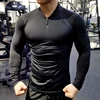 Quick Dry Running Shirt Men Bodybuilding Sport T-shirt Long Sleeve Compression Gym Fitness Tight zipper collar Autumn winter 1