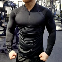 Quick Dry Running Shirt Men Bodybuilding Sport T-shirt Long Sleeve Compression Gym Fitness Tight zipper collar Autumn winter 1