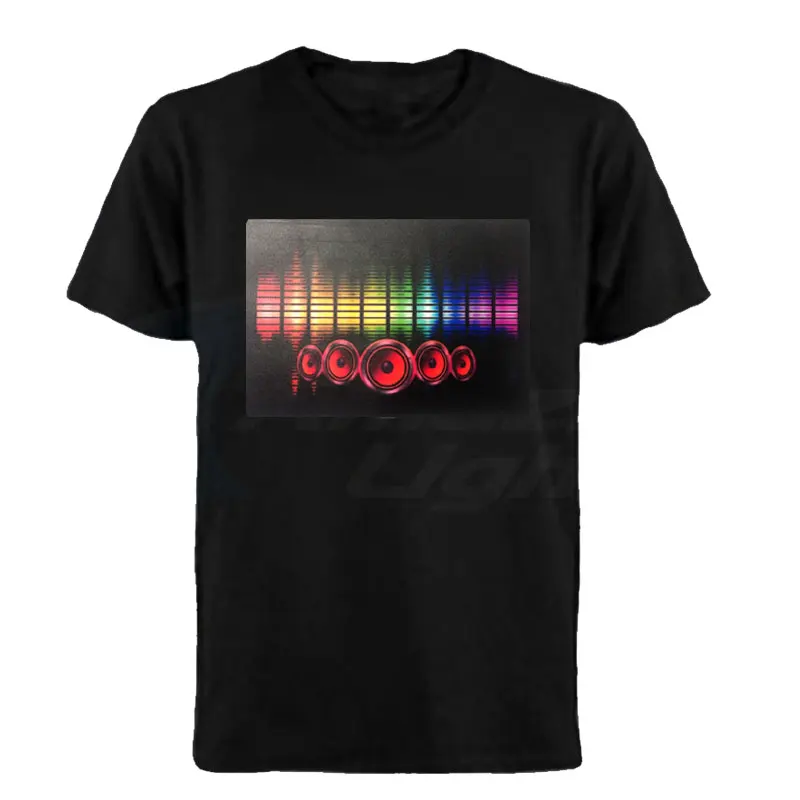 Festa Di Compleanno 100% Cotone Led Light Up El Panel T-Shirt Musica Attivata Lampeggiante El Panel T-Shirt