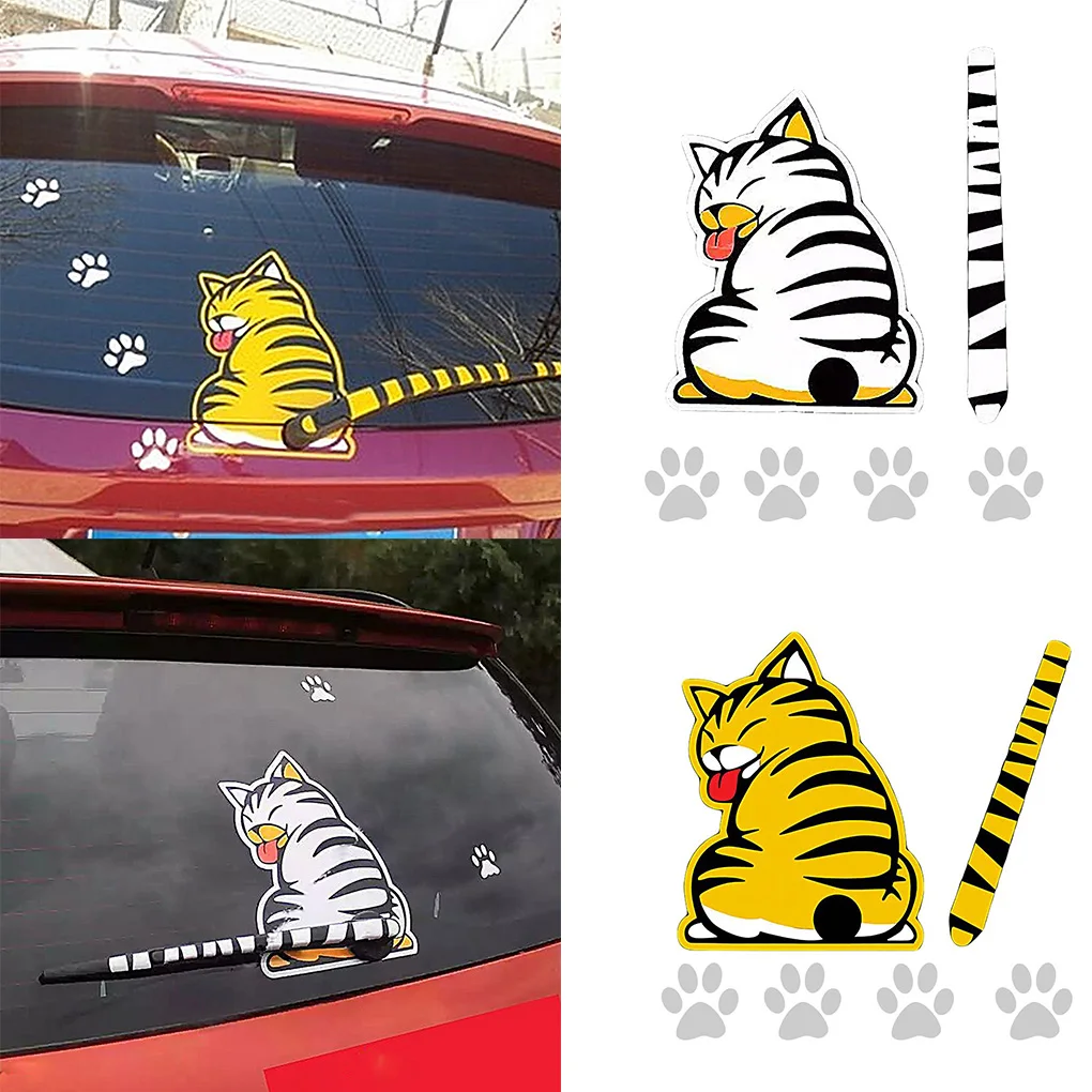 

Movable Cat Pattern Car Rear Window Wiper Sticker Self Adhesive Animal Decal Art Tattoo Decorative Supplies
