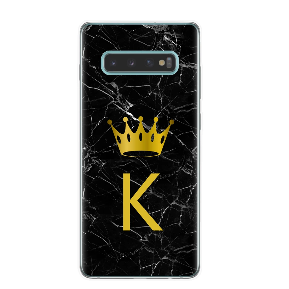 Мягкий силиконовый чехол для samsung S8 S9 S10 Plus S10 Lite 5G S10E пользовательское имя письмо монограмма черный мрамор золото Корона Крышка Coque