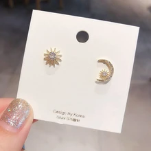 Изысканные маленькие серьги-гвоздики с изображением Солнца и Луны, серьги с кубическим цирконием, модные женские серьги-гвоздики, ювелирные изделия в стиле AB