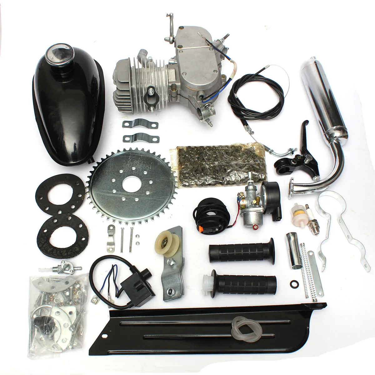 

50cc 2-Stroke Cycle Motorized Bike Bicycle Silver Body Engine Motor Parts Kit 2019 New