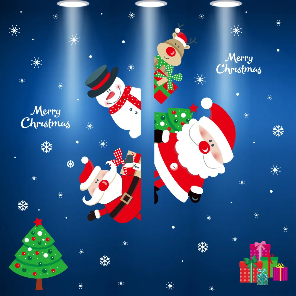 Рождественское украшение Наклейки На Окна s настенные панно с Санта-Клаусом Наклейка на стену с Рождеством домашняя Съемная Наклейка на стекло стену год