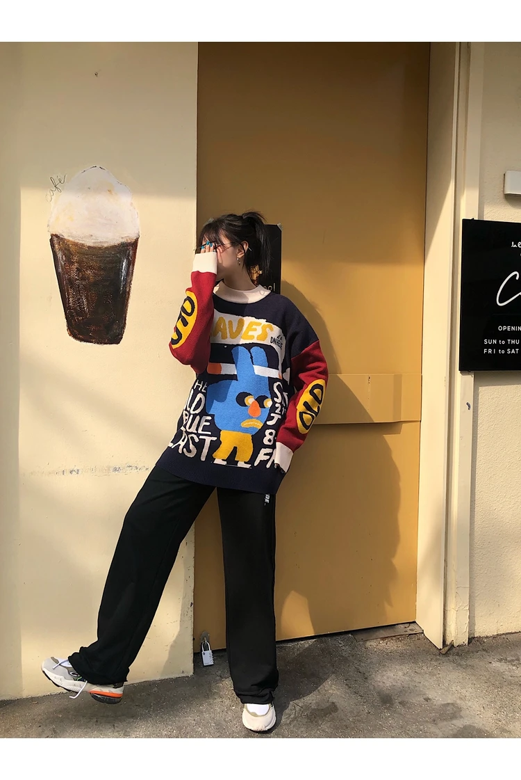Novelty Funny Sweater Sweet Lady New Streetwear Sweaters Cute O-neck Pullovers Warm Winter Tops