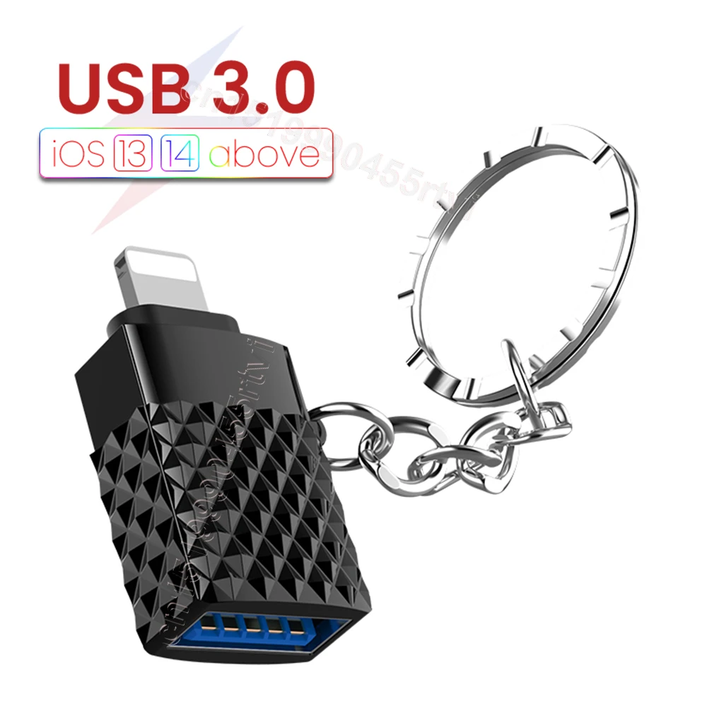 For iPhone Mini USB 3.0 To Lighting 8 Pin OTG Adapter With Key Chain For iOS 13 14 Above system Sync Data OTG Adapter Converter hdmi phone adapter