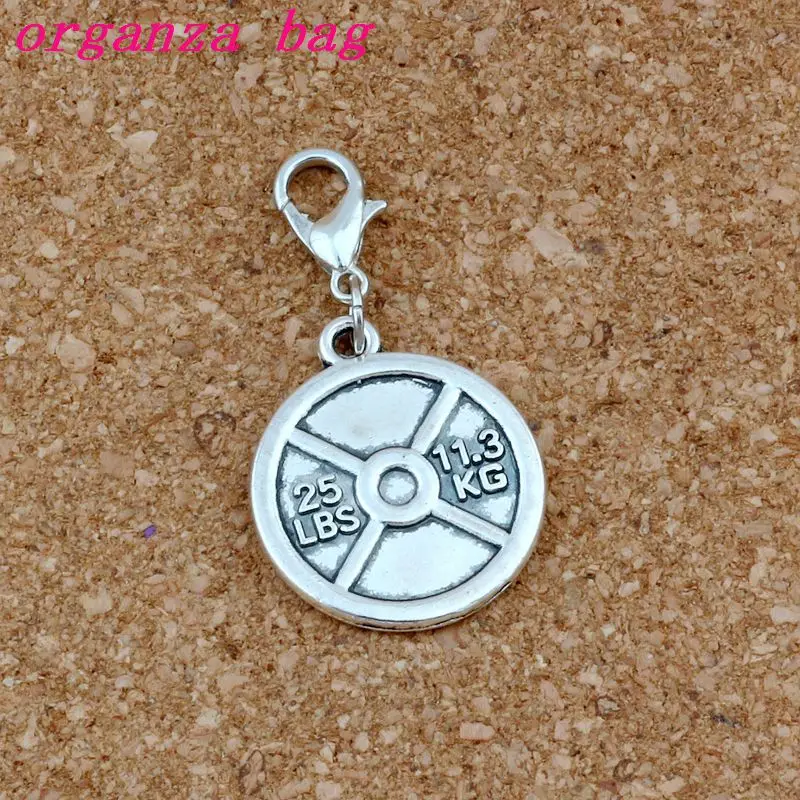 

100pcs Antique Silver 11.3kg barbell piece Floating Lobster Clasps Charm Beads Fit Charm Bracelet DIY Jewelry 19.8x37.5mm A-519b