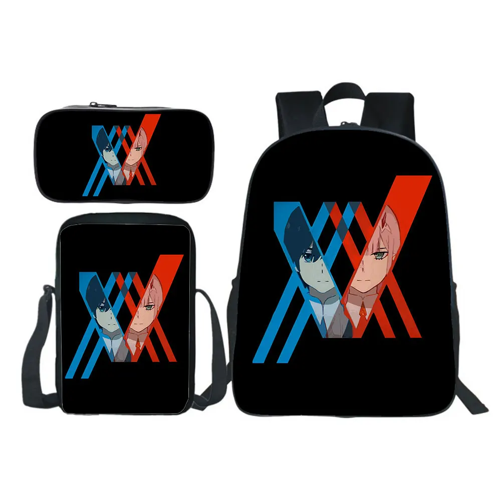 DARLING in the FRANXX Backpack 3pcs Set Boy Girl SchoolBag Teens Bookbag Kid Rucksack Gift(backpack+shouder Bag+pen Bag)