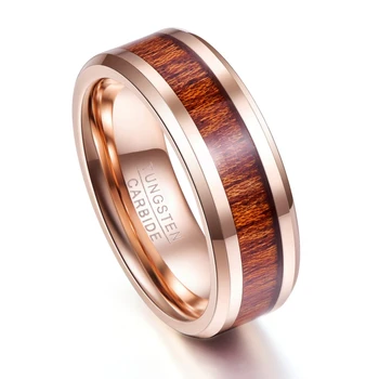 

2020 8mm Width Rose Gold Wood Grain Men Rings Tungsten Carbide Ring Male Wedding Bands Fashion Jewelry