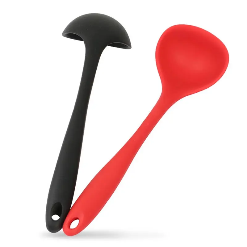 Non-Stick Silicone Ladle Soup Spoon Flexible Scoop Spoons Curved Handle Heat Resistant Round Scoop Cooking Utensils Kitchen Tool