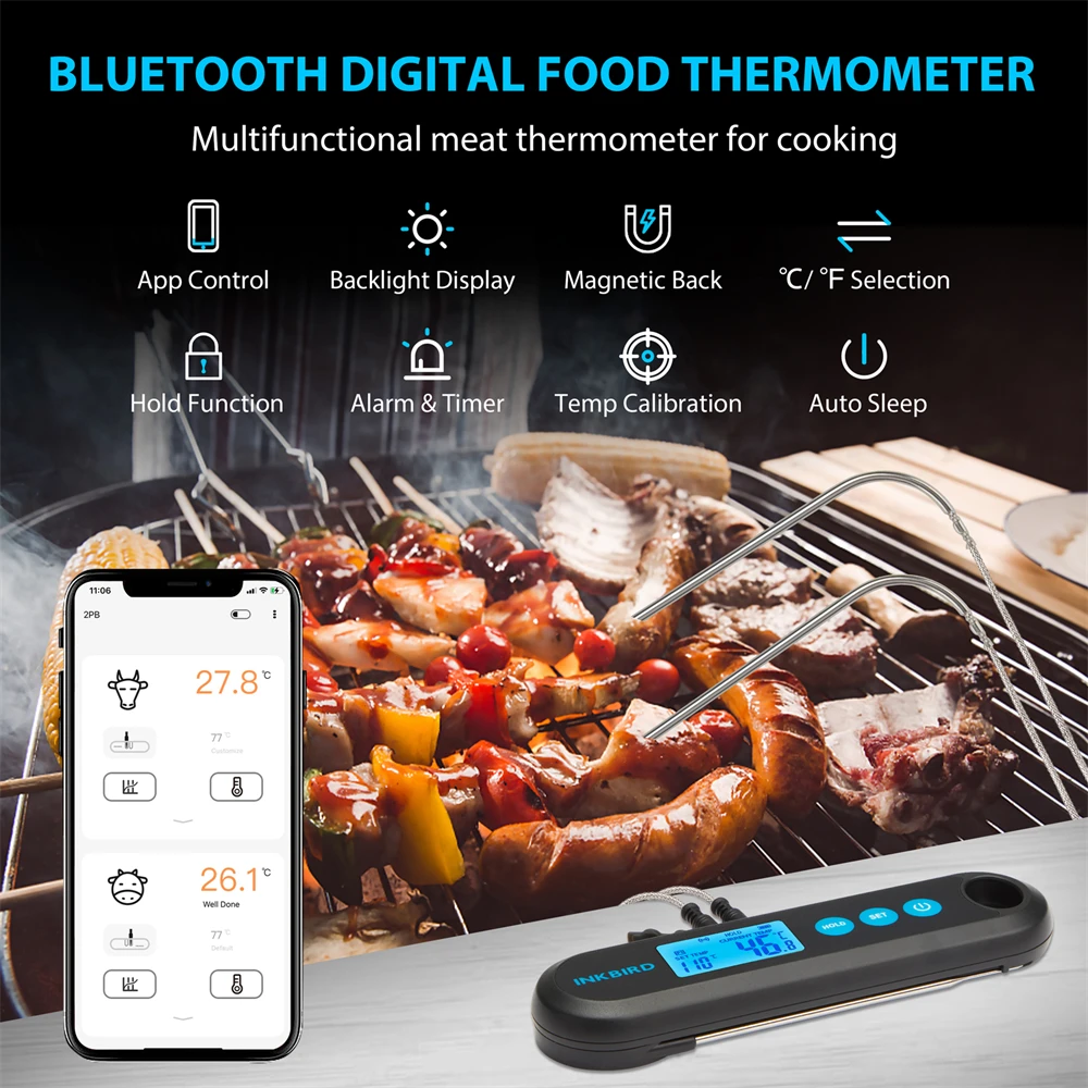 Wireless Meat Thermometer, Bluetooth Meat Thermometer For Grilling Digital  BBQ Cooking Thermometer with 6 Probes, APP/Timer/Alarm Monitor Food