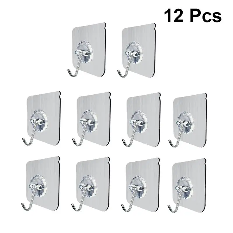 12pcs Heavy-Duty Adhesive Hooks For Hanging Strong Self Waterproof Wall-Mounted Hooks Sticky Hangers For Bathroom Kitchen