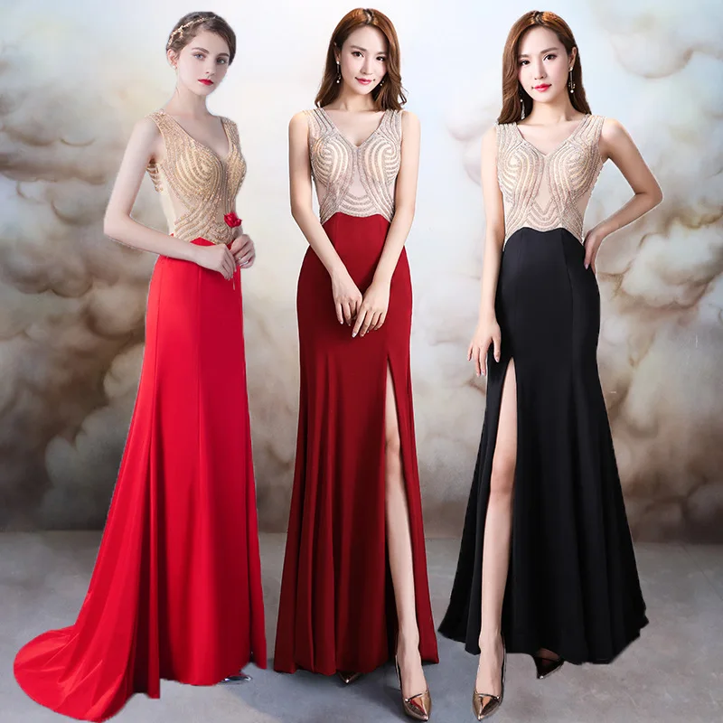 Сексуальное платье с v-образным вырезом и открытой спиной, изысканные стразы, иллюзия, на молнии, вечерние платья, женские вечерние платья Vestidos