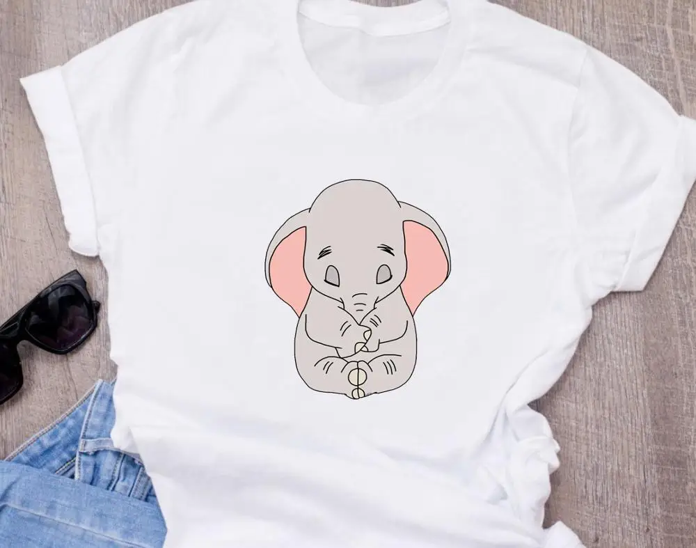 T-shirt Disneys dumbo летняя модная женская белая футболка с принтом, забавные мультяшные милые узоры белых топов, футболка - Цвет: T-shirt