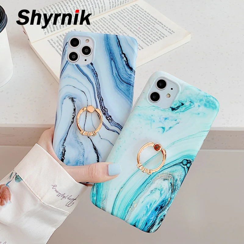Marble Phone Case For iphone 11 Pro Max 12 Mini XS XR Back Cover on IMD Silicone Coque Ring Stand for Samsung Galaxy A51 A52 A72 | Мобильные