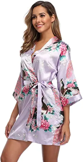 Fashion Satin Robe Female Bathrobe Sexy peignoir femme Silk Kimono Bride Dressing gown sleepwear Night Grow For Women