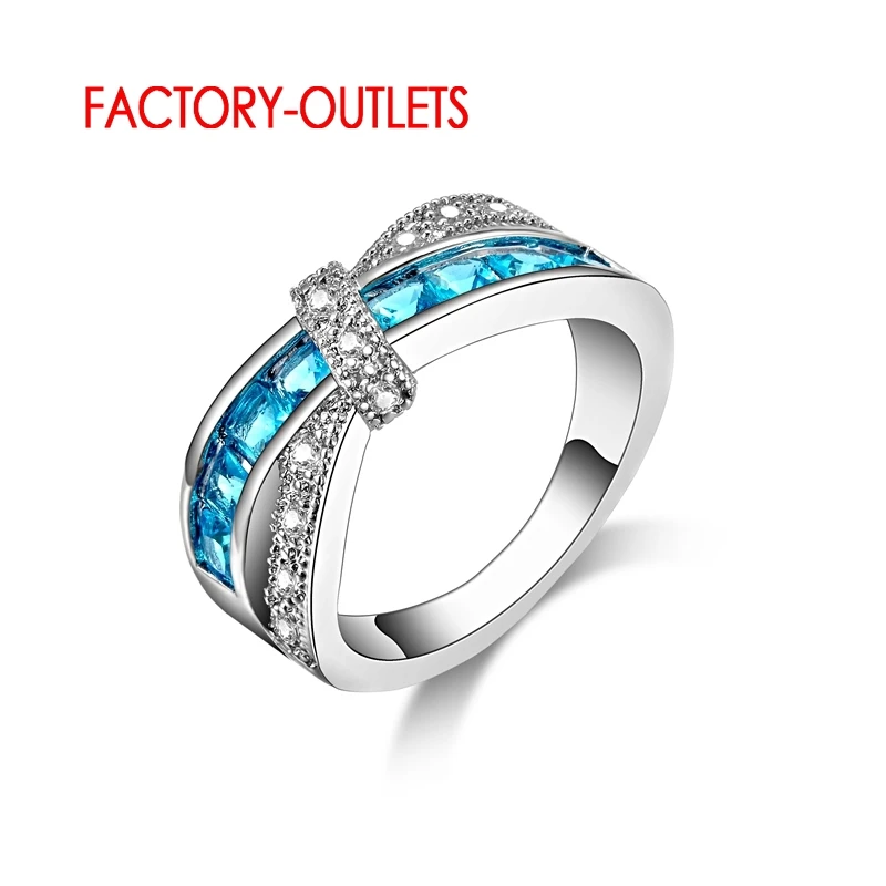 Gioielli Alla Moda Anello Da Dito Con Zirconi Cubici Blu Donna 925 Fedi Nuziali Di Fidanzamento Bijoux