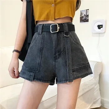 

High Waist Women Denim Shorts Summer 2020 Vintage Black/Blue Pockets Loose Wide Leg Ins Fashion Jeans Shorts For Female Fashion
