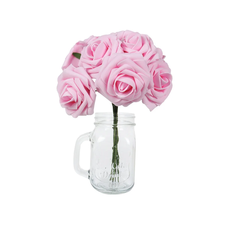 25 шт. Искусственные цветы розы из пены для свадебного украшения домашнего декора подарок на день Святого Валентина 7 см цветок 25,5 см букет невесты - Цвет: Light Pink