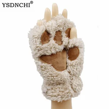 

YSDNCHI Paw Claw Glove Soft Lady Half Covered Mittens Fashion Women Novelty Gloves Winter Bear Cat Plush Halloween Cute Mittens
