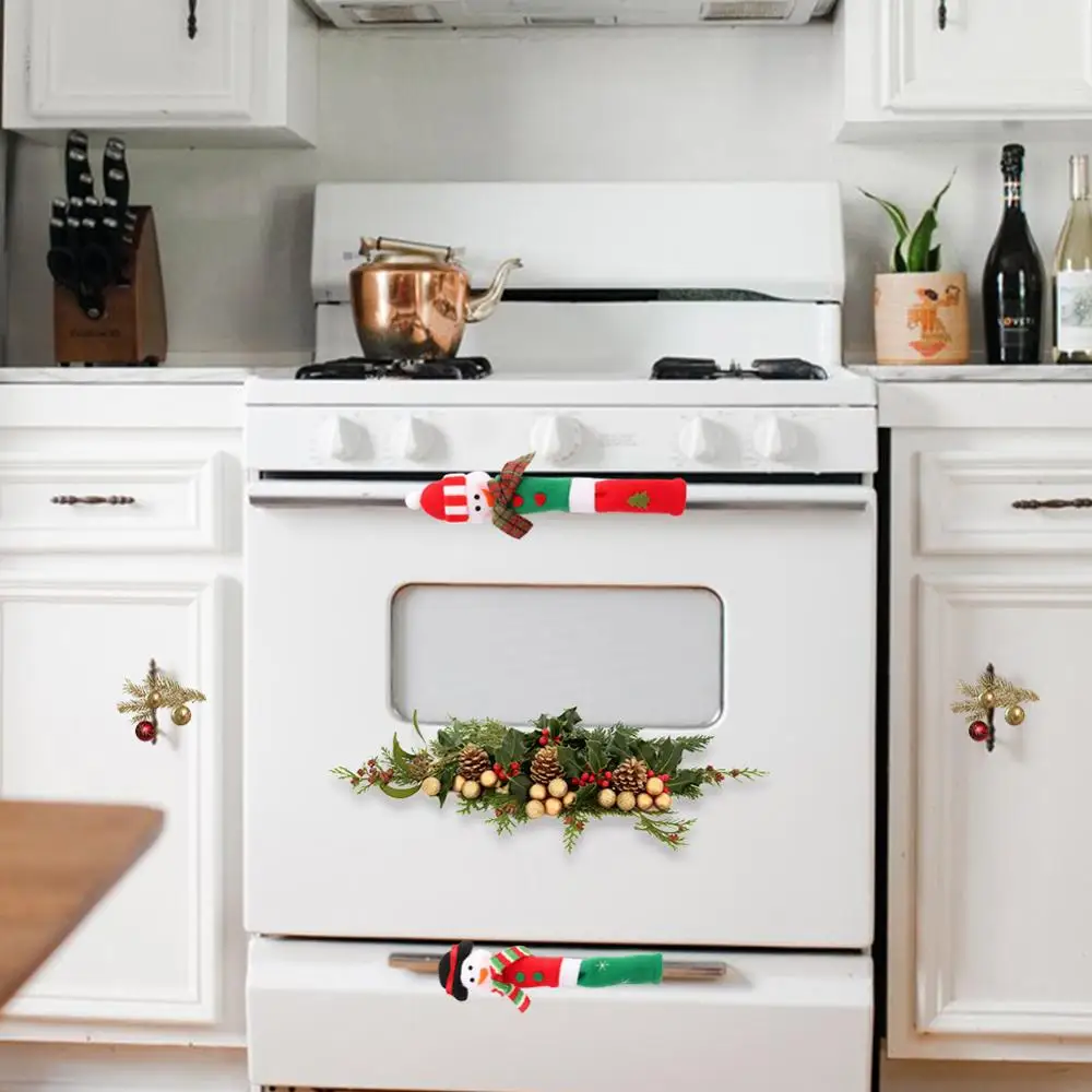 

3pcs Fridge Handle Covers Christmas Microwave Oven Dishwasher Door Handle Cover Christmas Decorations for Home 10*24cm