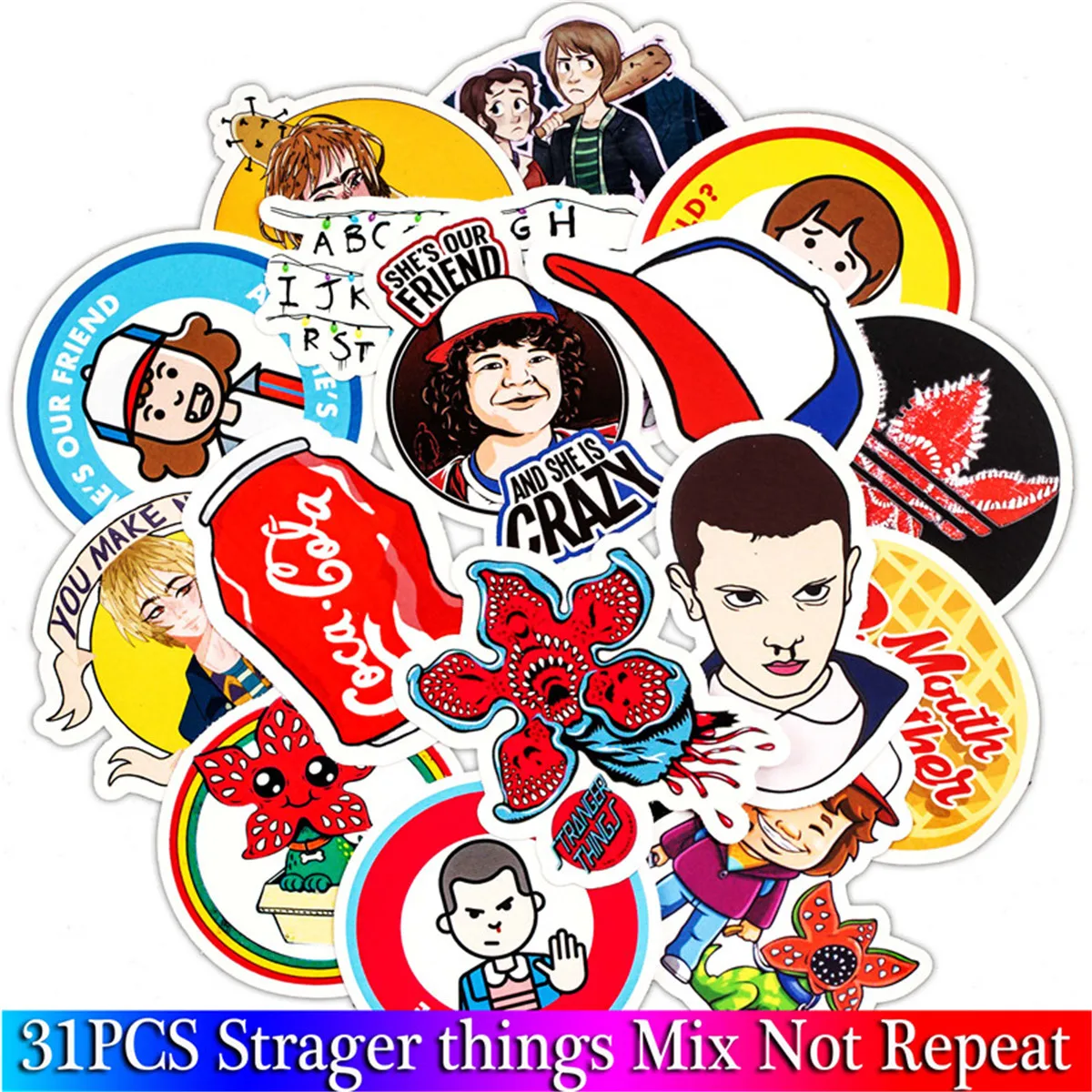 

30PCS Pack NEW Stranger Thing Figure Stickers Set Anime Toy Sticker For Luggage Skateboard Motorcycle Waterproof PVC Sticker