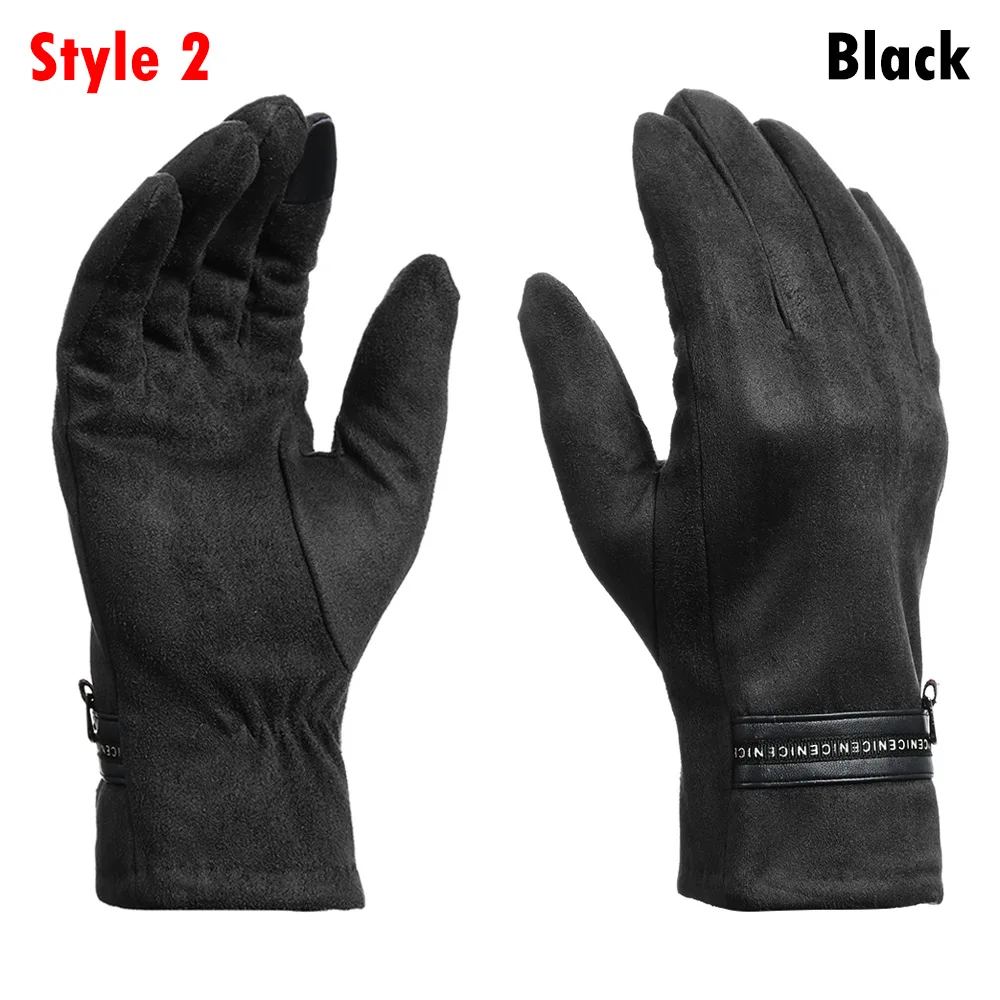 Style 2 black Модные женские зимние уличные спортивные теплые перчатки из замши и флиса, теплые перчатки на весь палец - Цвет: Style 2 black
