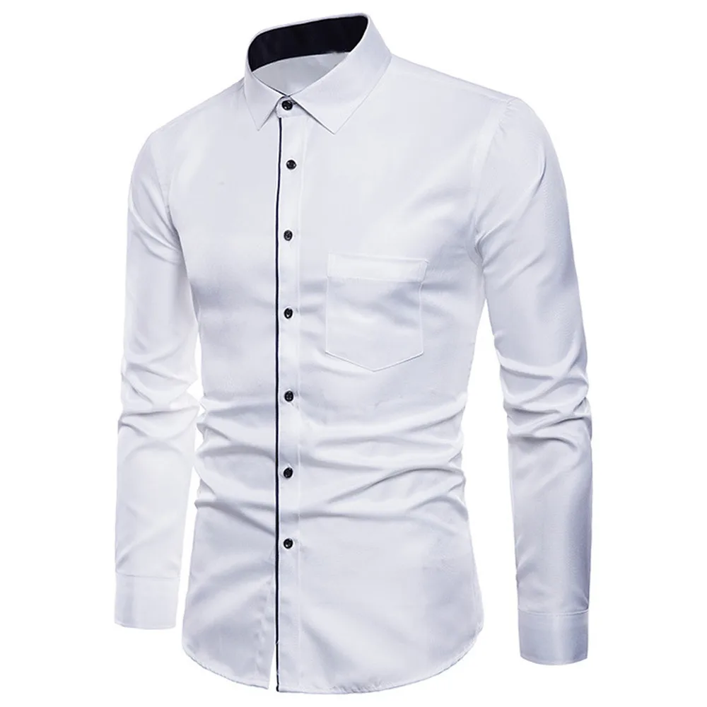 Shirt Mens Long Sleeve Oxford Formal Casual Suits Slim Fit Tee Dress Shirts Blouse Top Fashion Men Slim Fit Business Shirts - Цвет: White