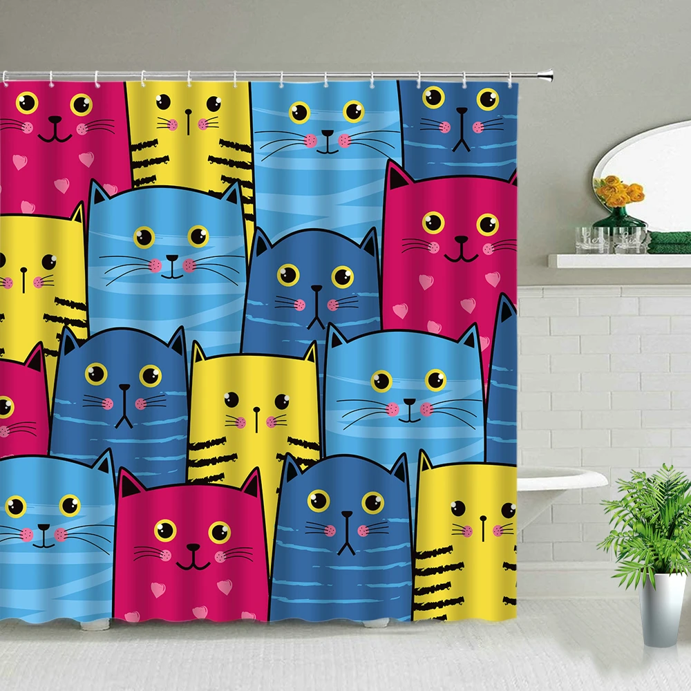 Feelyou Cortina de chuveiro gatinho fofo gato desenho animado gato cortina  de banho kawaii gatos e flores conjunto de cortina de chuveiro para  crianças crianças amantes de gatos crianças acessórios de banheiro