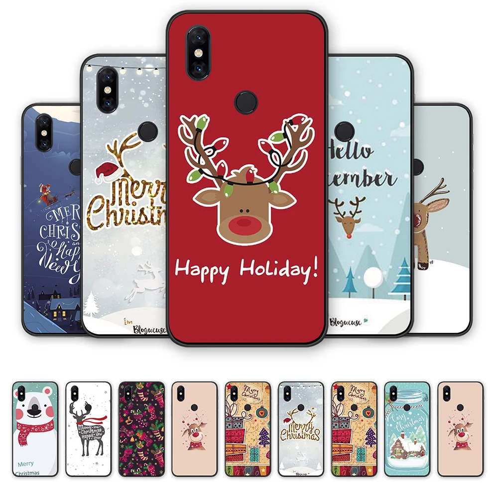 

XiaoMi Mi 5 5X 5C 5S 4 6X 8se 8Lite A3 Lite Merry Christmas Deer soft TPU cases for Xiaomi Play mix2 mix2S mix3 CC9 CC9E F1 Case