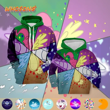 

WHOSONG lovely little pony Unicorn 3D Hoodies family matching clothes kids long sleeve off white pullover