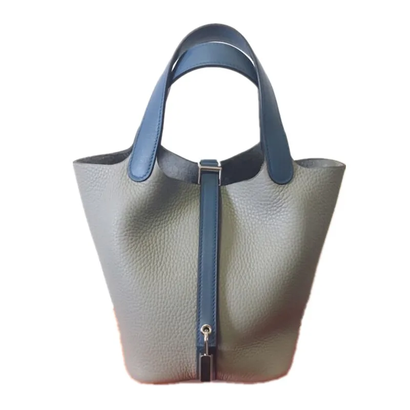 

Geunine leather women bag New color matching bucket bag lychee suede leather simple handbag GN-SB-stlzjy