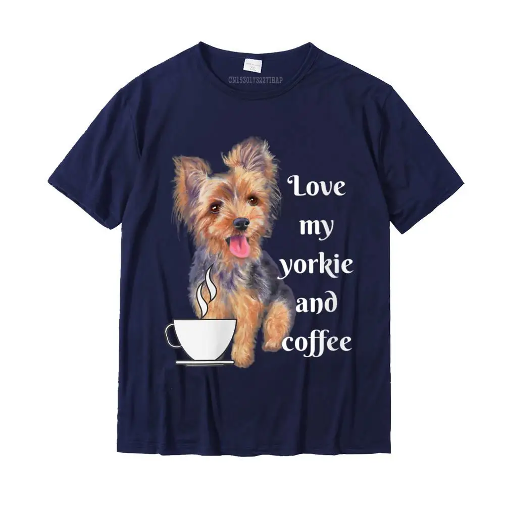 Casual Men High Quality Print Tops Shirt O Neck Thanksgiving Day 100% Cotton T-shirts Printed Short Sleeve Tops Shirts Womens Funny yorkie puppy love my yorkie and coffee V-Neck T-Shirt__MZ15609 navy