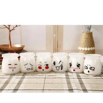 

5 pcs Pudding Bottle Cute Face Glass Heat-resistant Jelly Jar Yogurt Containers Milk Cup for Dessert Shop Restaurant Home