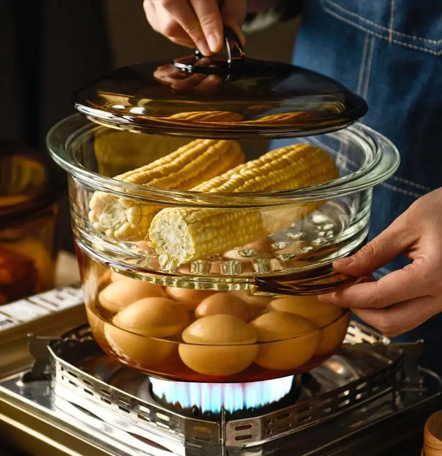 Стеклянный суповый горшок, прозрачный, с двумя ушами, рагу, молочный горшок, двойные котлы, кухонная газовая плита, плита, высокая термостойкость