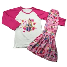 Комплект со штанами-колокольчиками для девочек на День Святого Валентина; Модный комплект с длинными рукавами; очаровательный дизайн