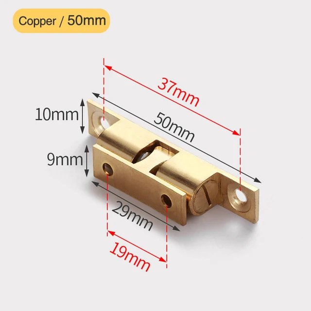 NAIERDI 2PCS Pure Copper Adjustable Cabinet Catches Double Ball Cabinet Closet Latch Clip Door Catches Furniture Fittings Copper 50mm