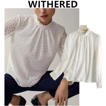 Withered informal-Blusa de manga larga para otoño, camisa blanca de encaje para mujer, estilo inglés, para oficina, 2020