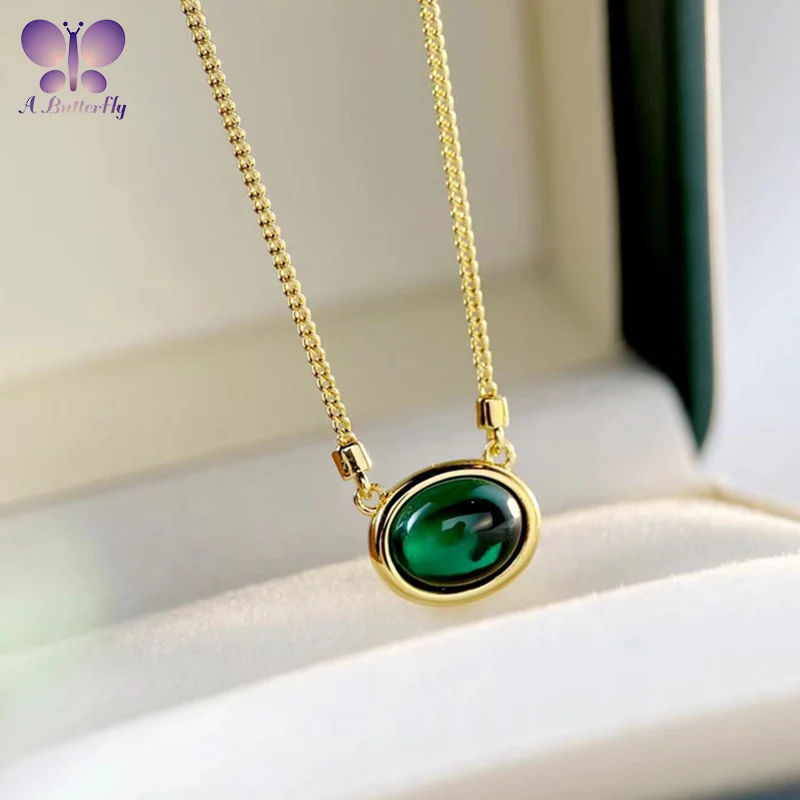 

925 Sterling Silver Lab Grown Emerald 18K Gold Plated Diamond Pendant Necklace Fashion Party Jewelry Very Good Quality