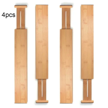 

4pcs Adjustable Bamboo Drawer Organizers Kitchen Dresser Office Drawer Divider Spring Type Adjustable Drawer Separator New