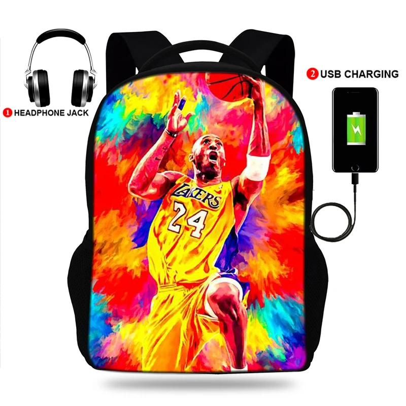 Schooltas Basketbal Super Ster Print School Rugzak Voor Jongens & Meisjes Tiener Usb Charge Mens Rugzak Kids Laptop Rugzak