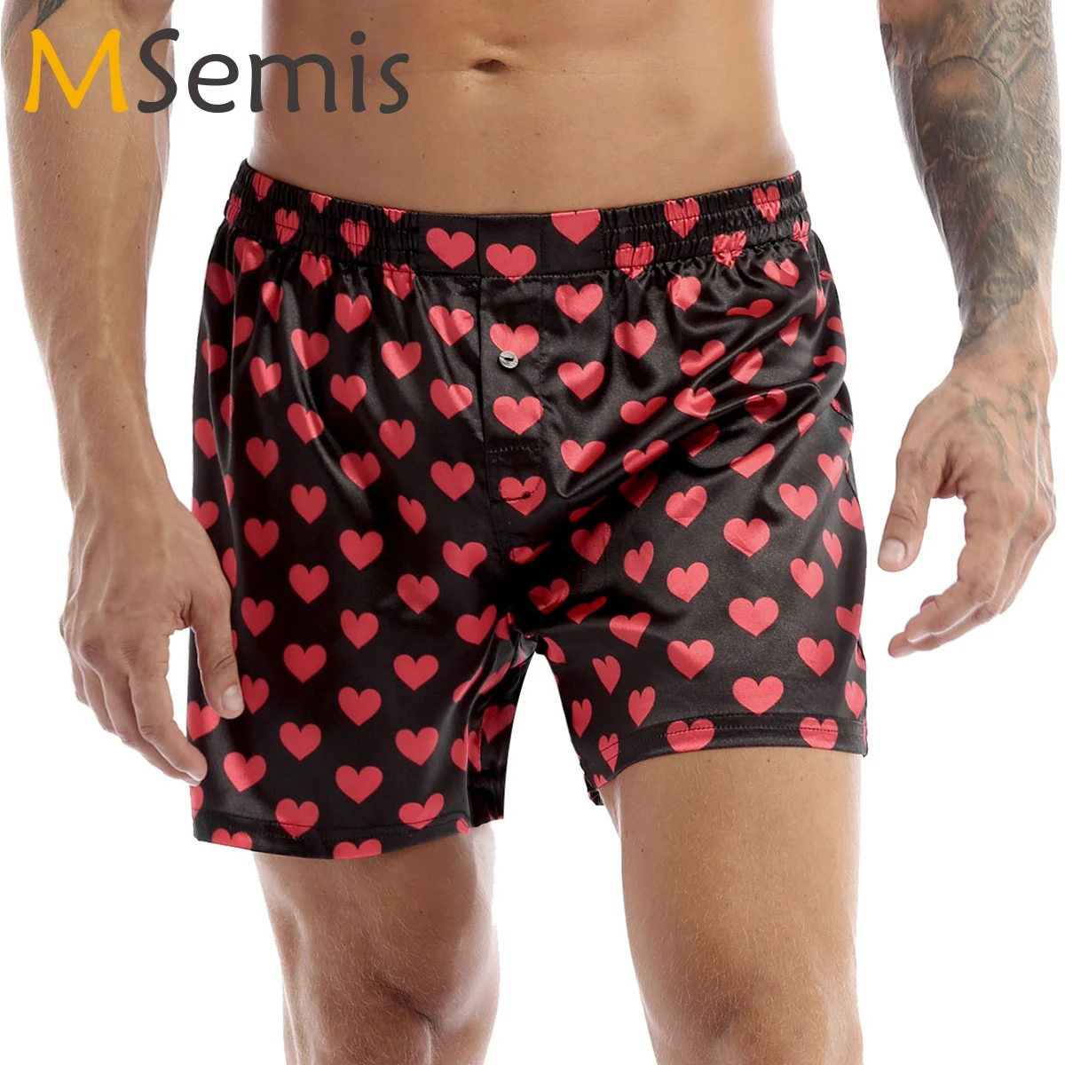US Men Classic Boxer Shorts Love Heart Print Loose Pants Sports Lounge Beachwear