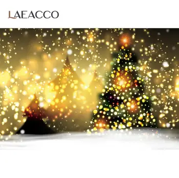 

Laeacco Merry Christmas Festivals Happy New Year Fantasy Shiny Gold Polka Dot Light Bokeh Party Photo Background Photo Backdrop